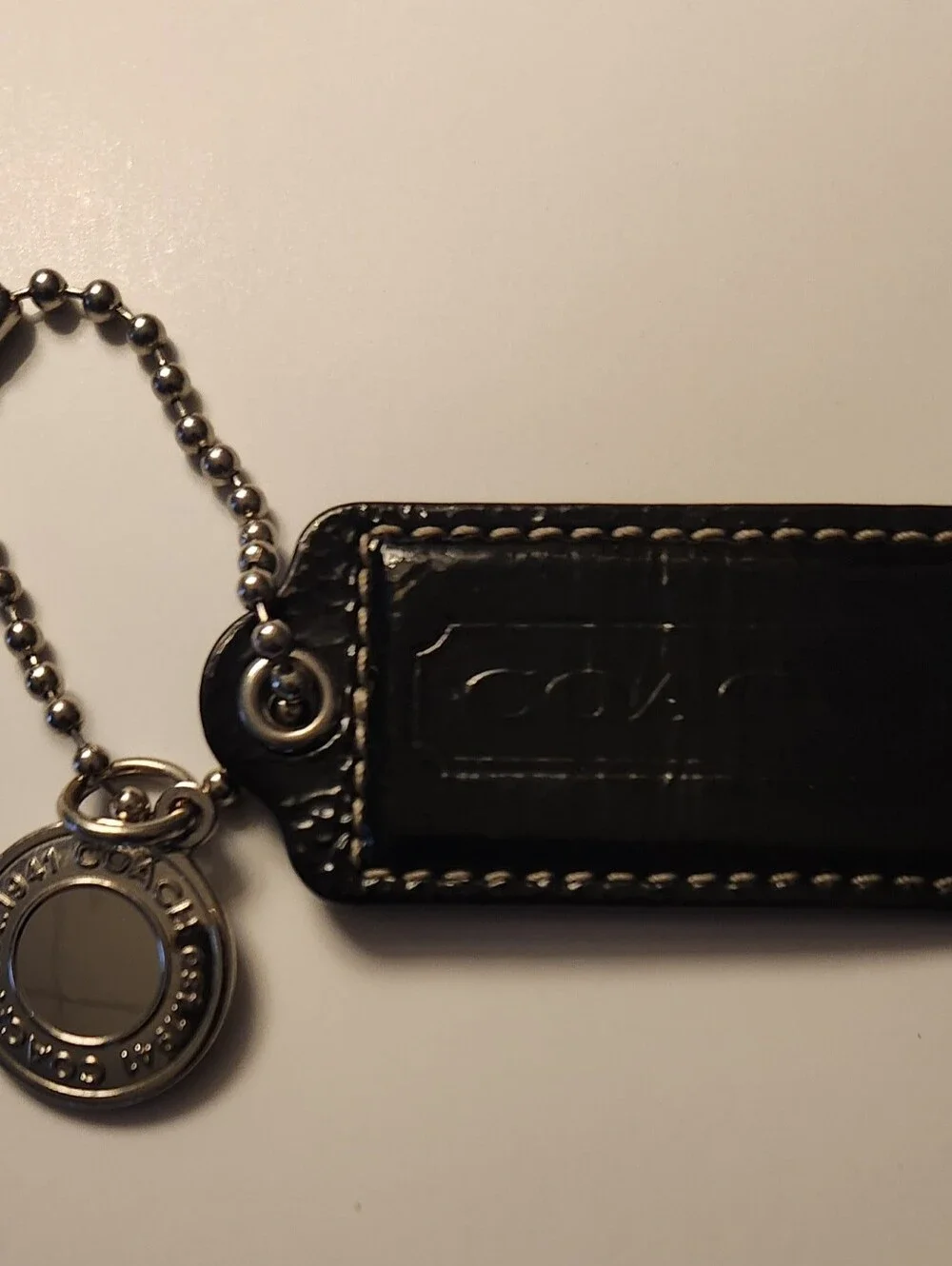 Coach Black Patent Leather Key & Round Silver Charm